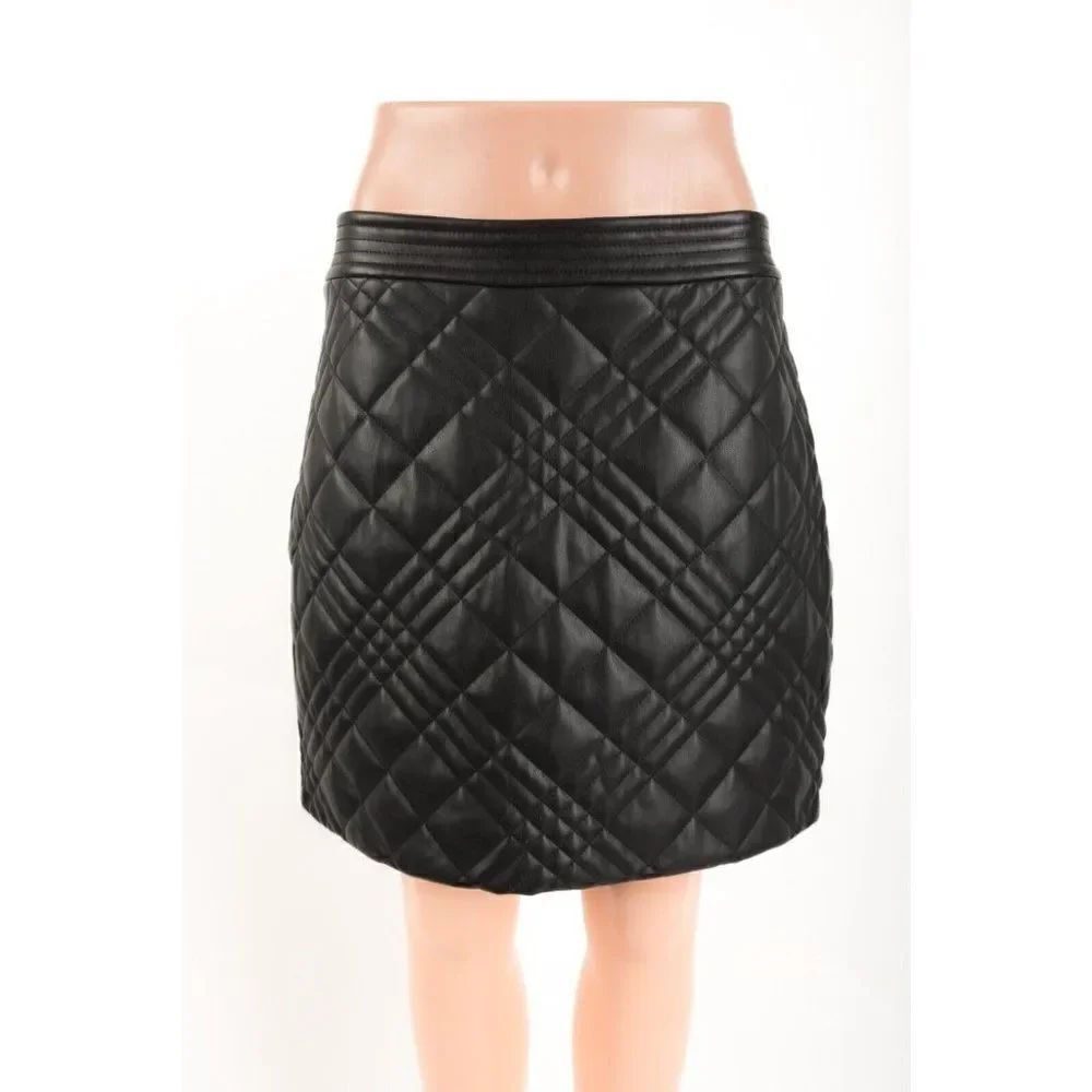 MILLY Womens Hailey Quilted Skirt Vegan Faux Leather Size 8 Black NWT
